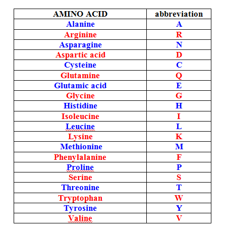 Amino Acid Abbreviations Chart